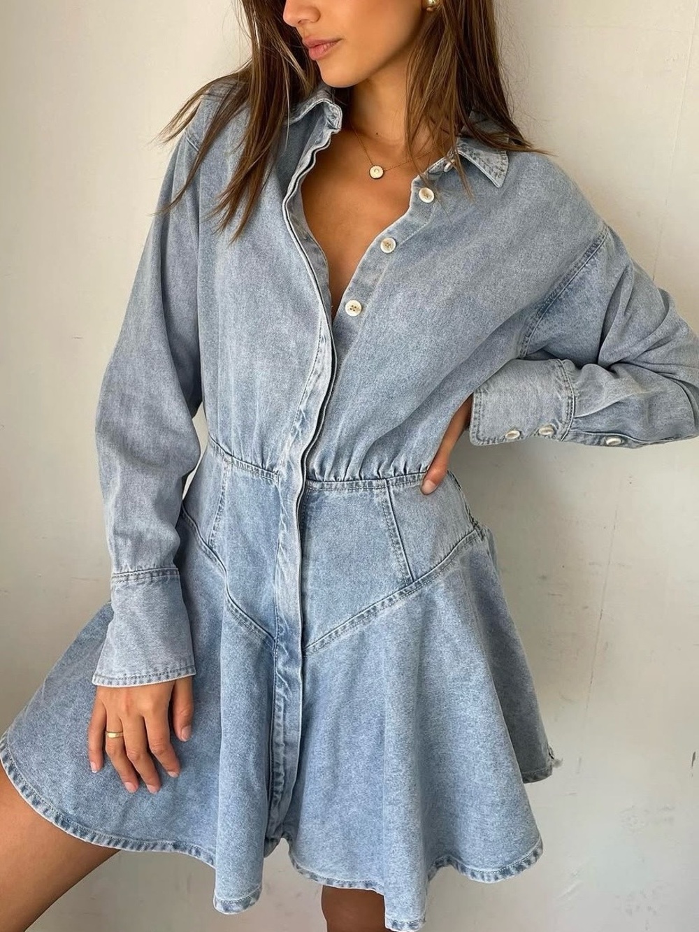 Mon renn lain denim shirt western mini dress NWT SZ m